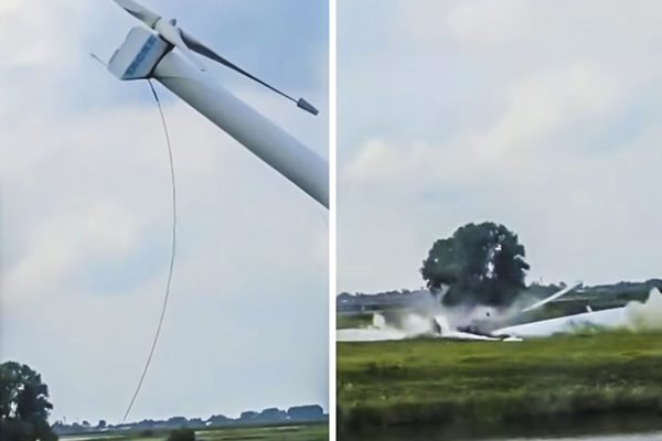 agricultores derriban molino eólico