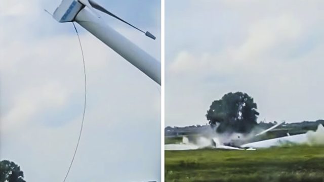 agricultores derriban molino eólico