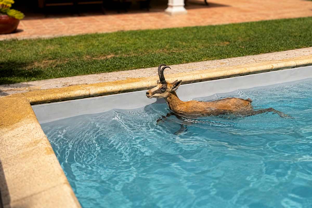 El rebeco nadando en la piscina