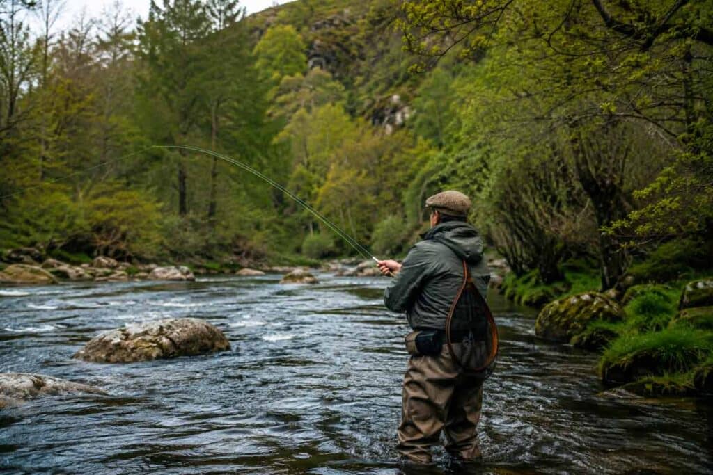 Un pescador en un río asturiano.